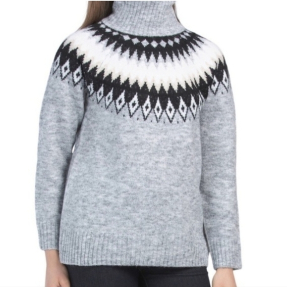 Aspen Turtleneck Women's Wool Sweater Gray Black Size 1X - Picture 1 of 5